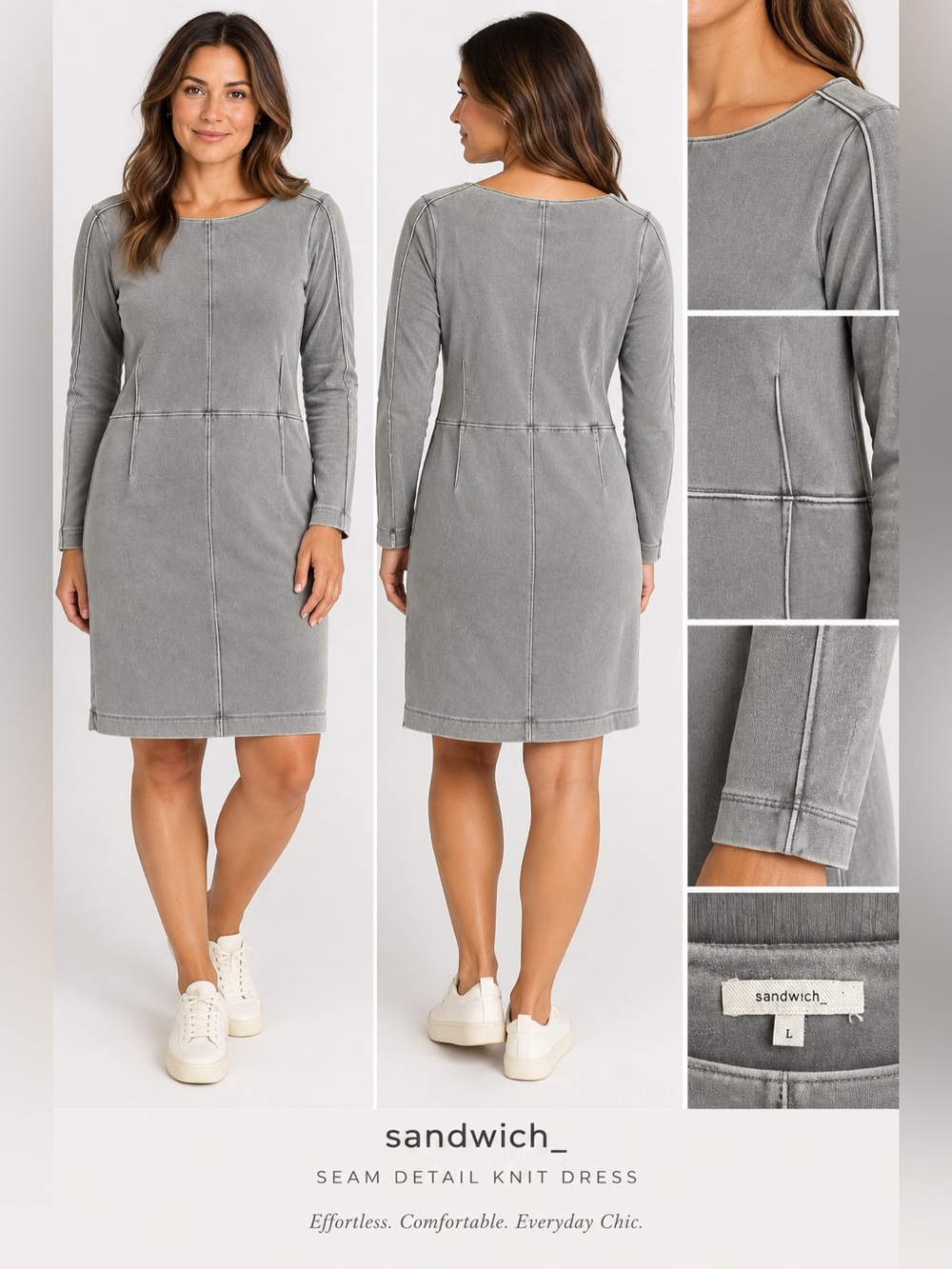 Sandwich Gray Washed Seam Detail Long Sleeve Dress Size L